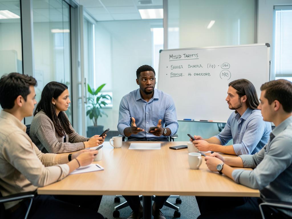 A leader facing a disengaged team in a conference room