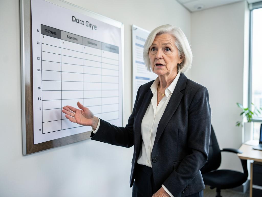 A sales director in front of a nearly empty pipeline board