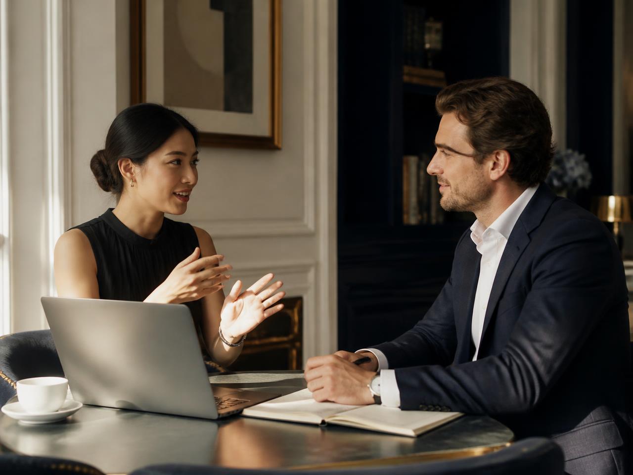 Two business leaders working through priorities together